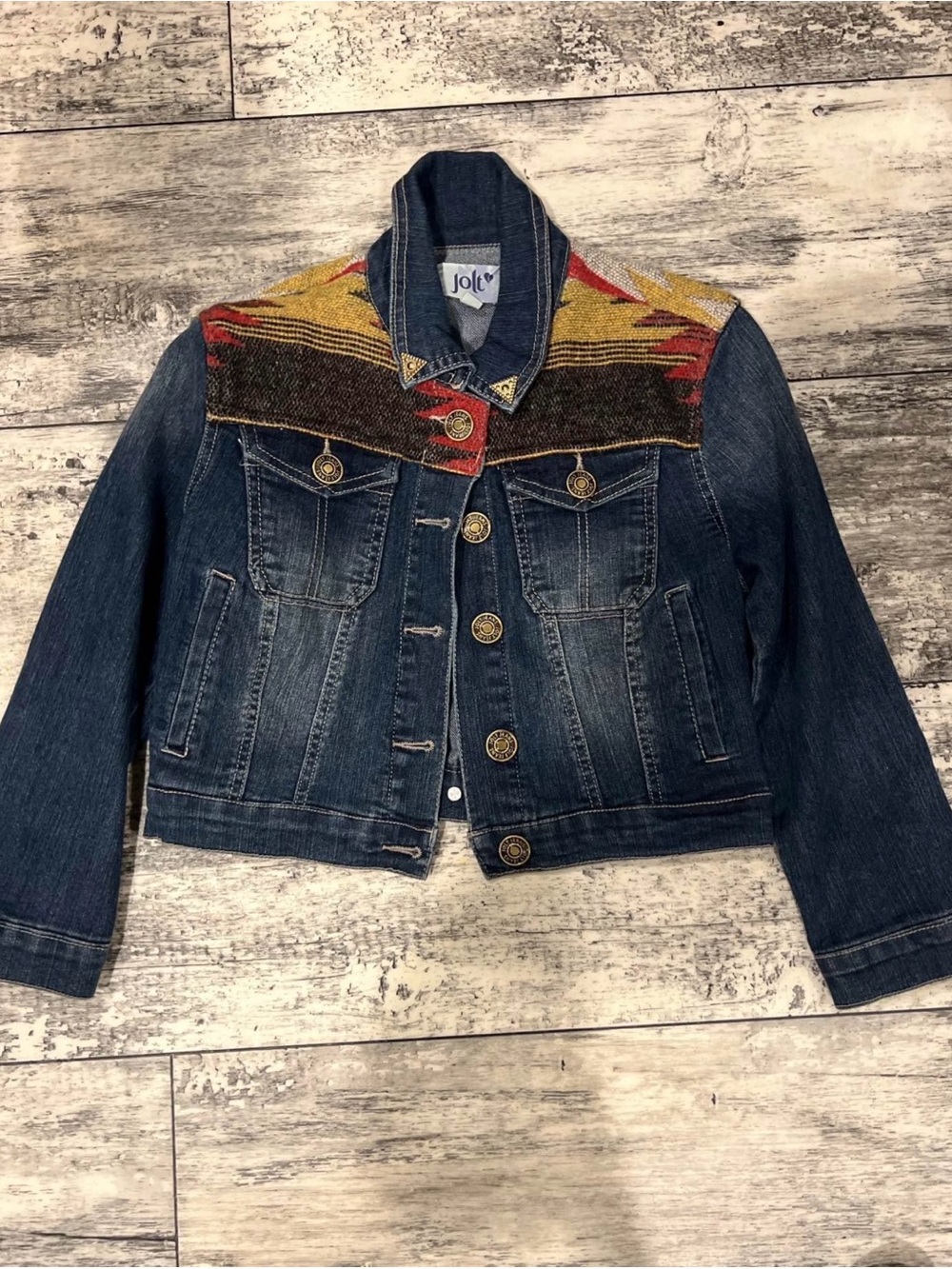 Jolt kids Dark Blue Denim Jacket with Multicolor Yoke